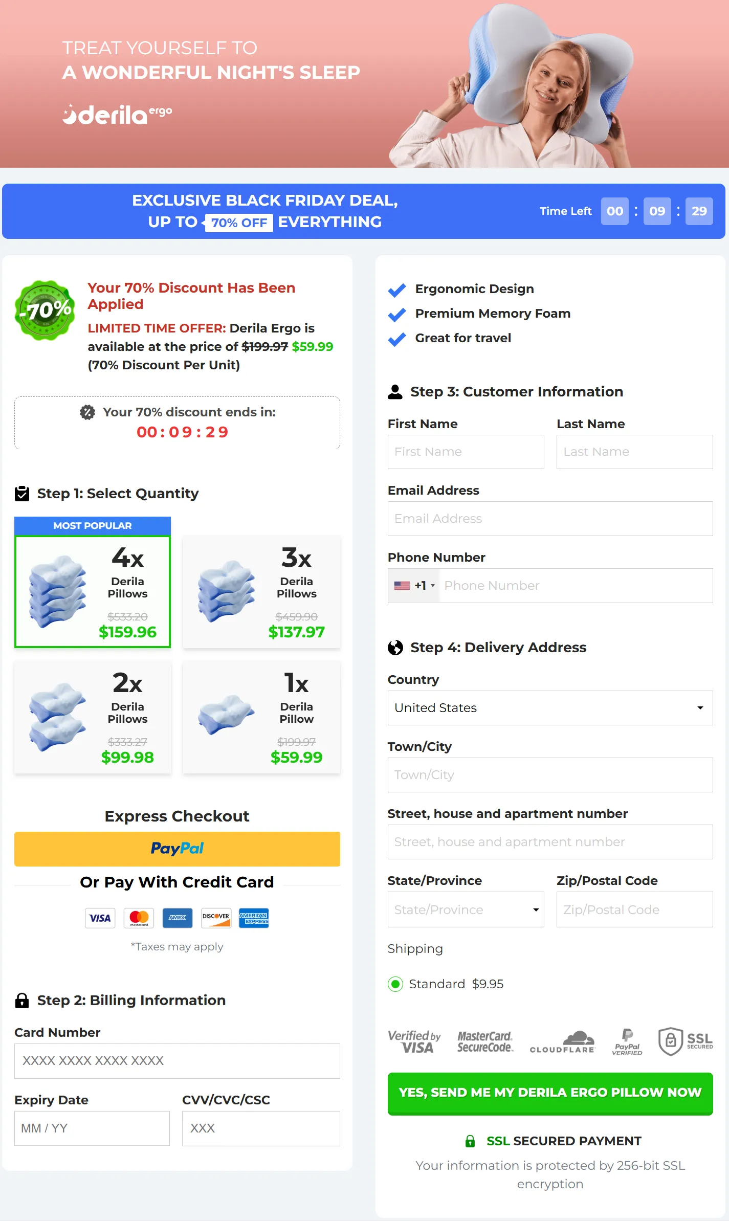 Derila Ergo Pillow checkout page